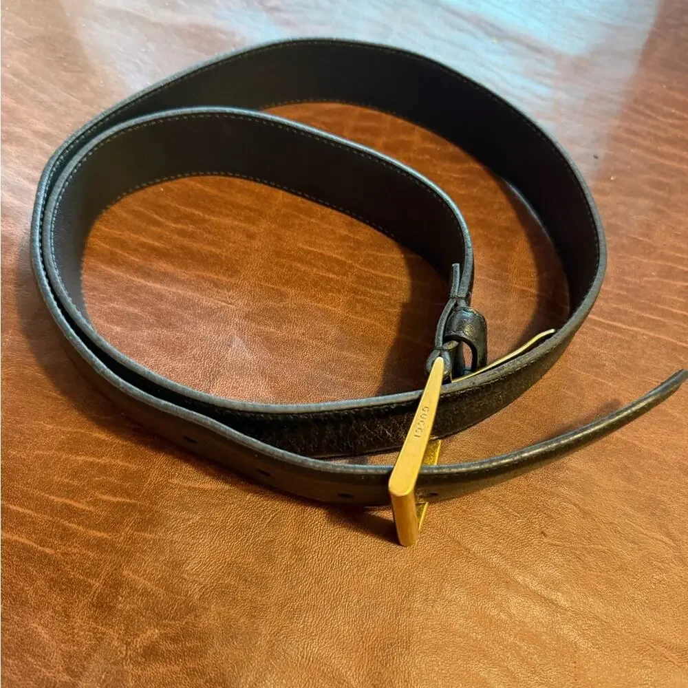 Men's Gucci Bees & Stars Black Leather Belt with Brass Buckle